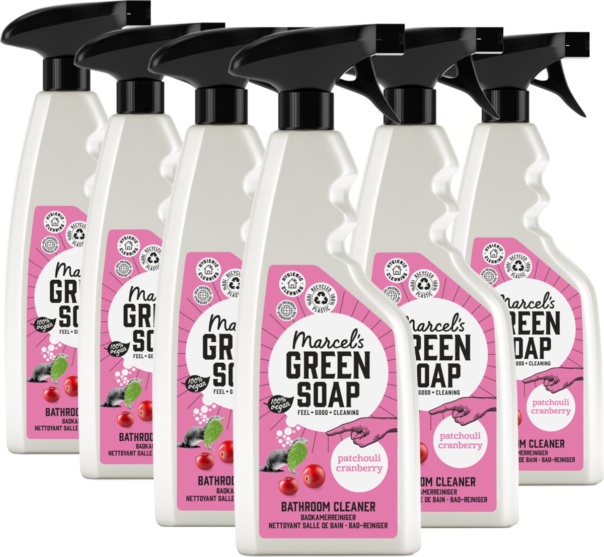 6x Marcel’s Green Soap badkamerspray patchouli & cranberry (500 ml)