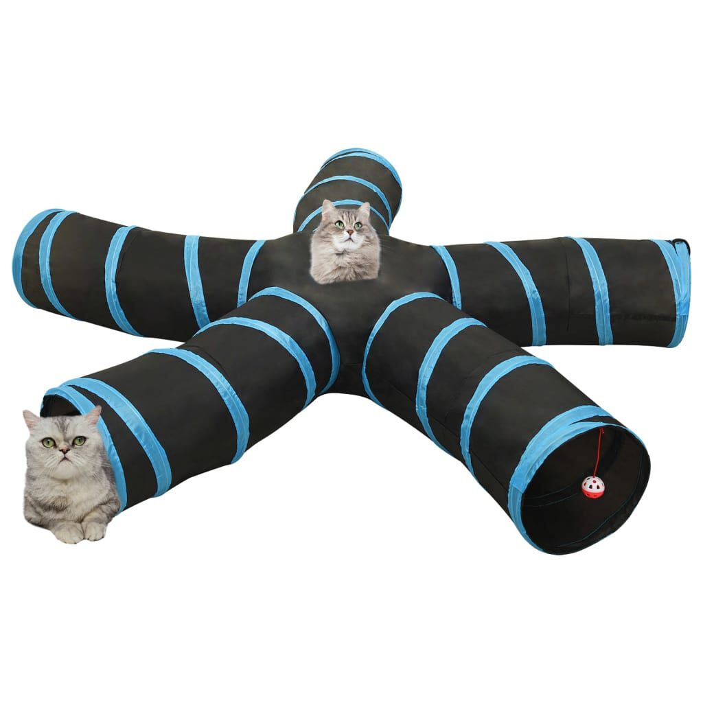 vidaXL Kattentunnel, vijf palen, zwart en blauw, 25 cm