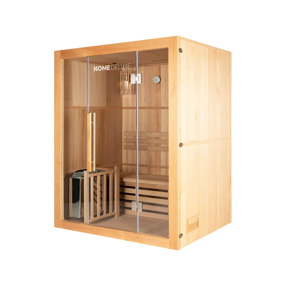Home Deluxe - Traditionele Sauna - Skyline L - 120 x 150 x 190 cm - voor 2-3 personen, hemlock, incl. saunakachel, saunatoebehoren | Stoomsauna, opgietsauna, Finse sauna, biosauna