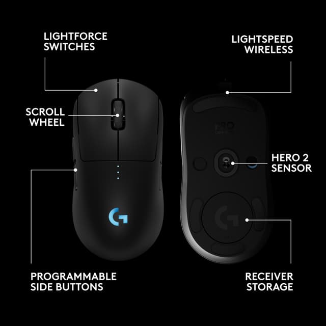Logitech G PRO 2 LIGHTSPEED gaming-mus (sort)