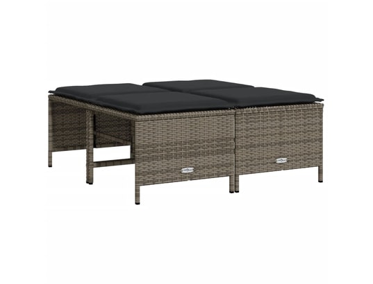VIDAXL - Pouf Tabourets de jardin avec coussins lot de 4 gris résine tress...