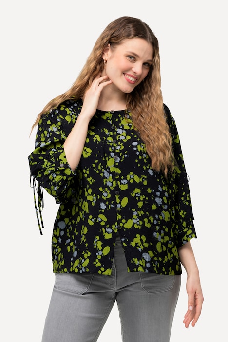 Bluse, Punkte, A-Linie, Rundhals, Langarm