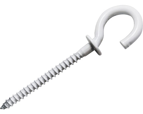 Gebogen schroefhaken met facet, 3,5 x 68 mm, wit, 100 stuks