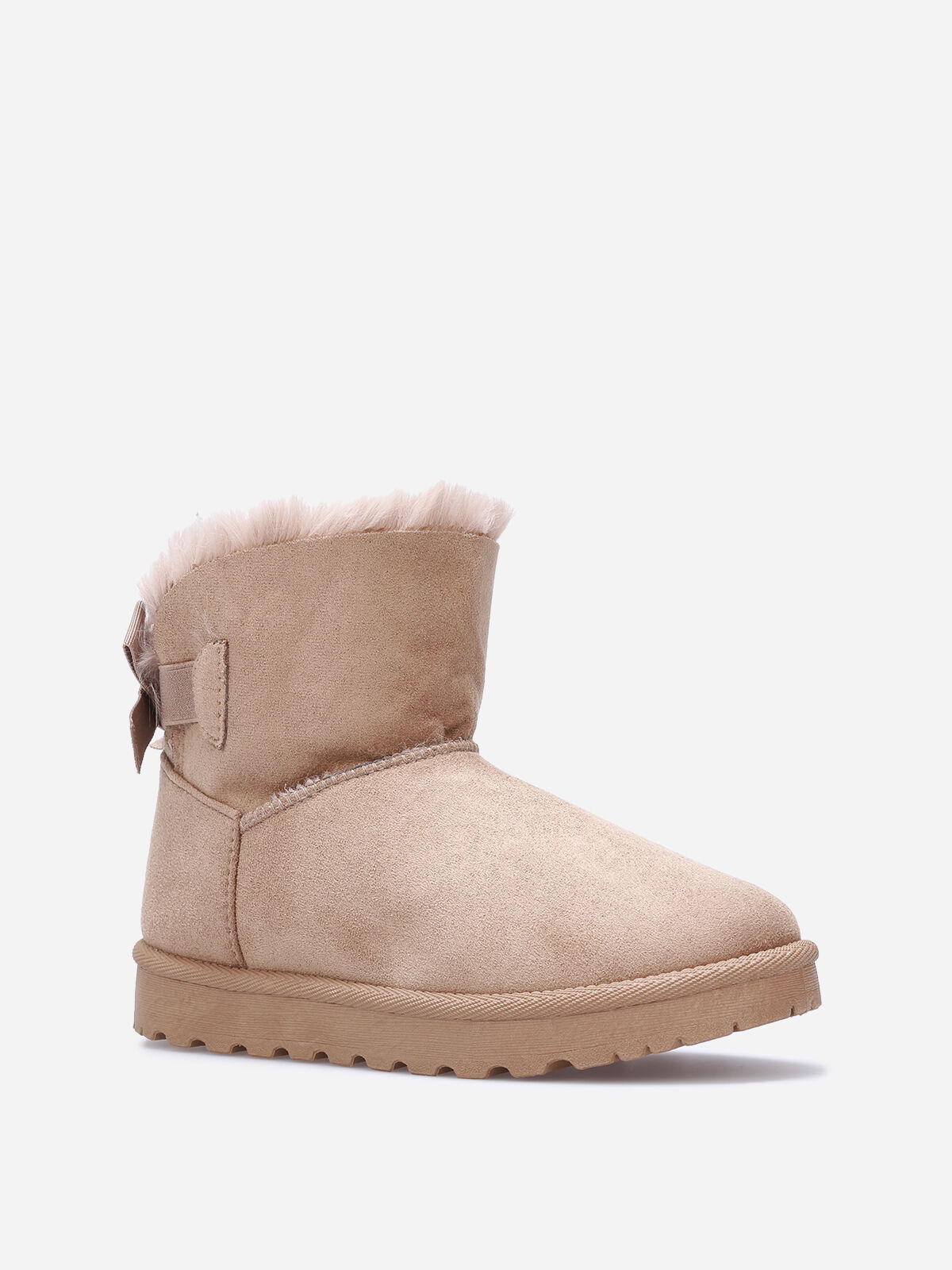 Boots en suédine fourrées à ruban noué- Taupe