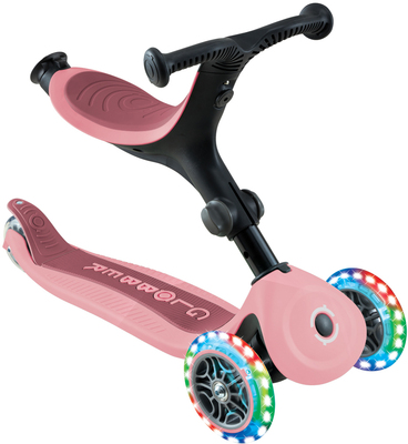 Globber Go-Up Active Lights 360° 3-hjuls Sparkesykkel, Pastellrosa