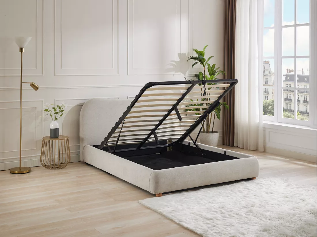 Lit coffre 180 x 200 cm - Tissu - Beige - VANARI
