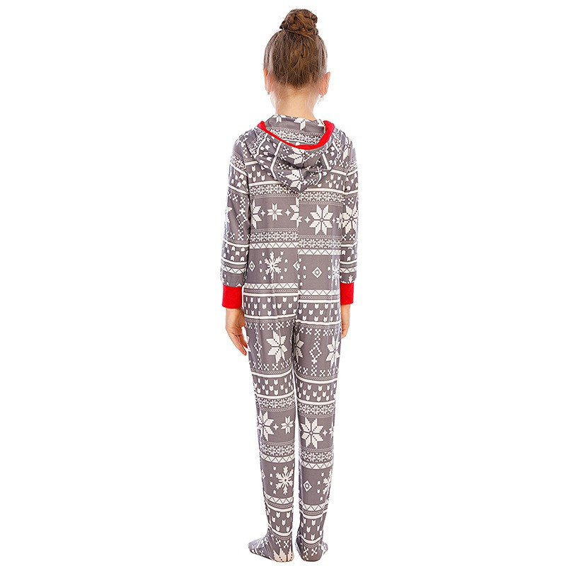 (13-14 Jahre) Kinder Christmas Pyjama Overall Winter Jumpsuit mit Kapuze - Grau / Weiss / Rot