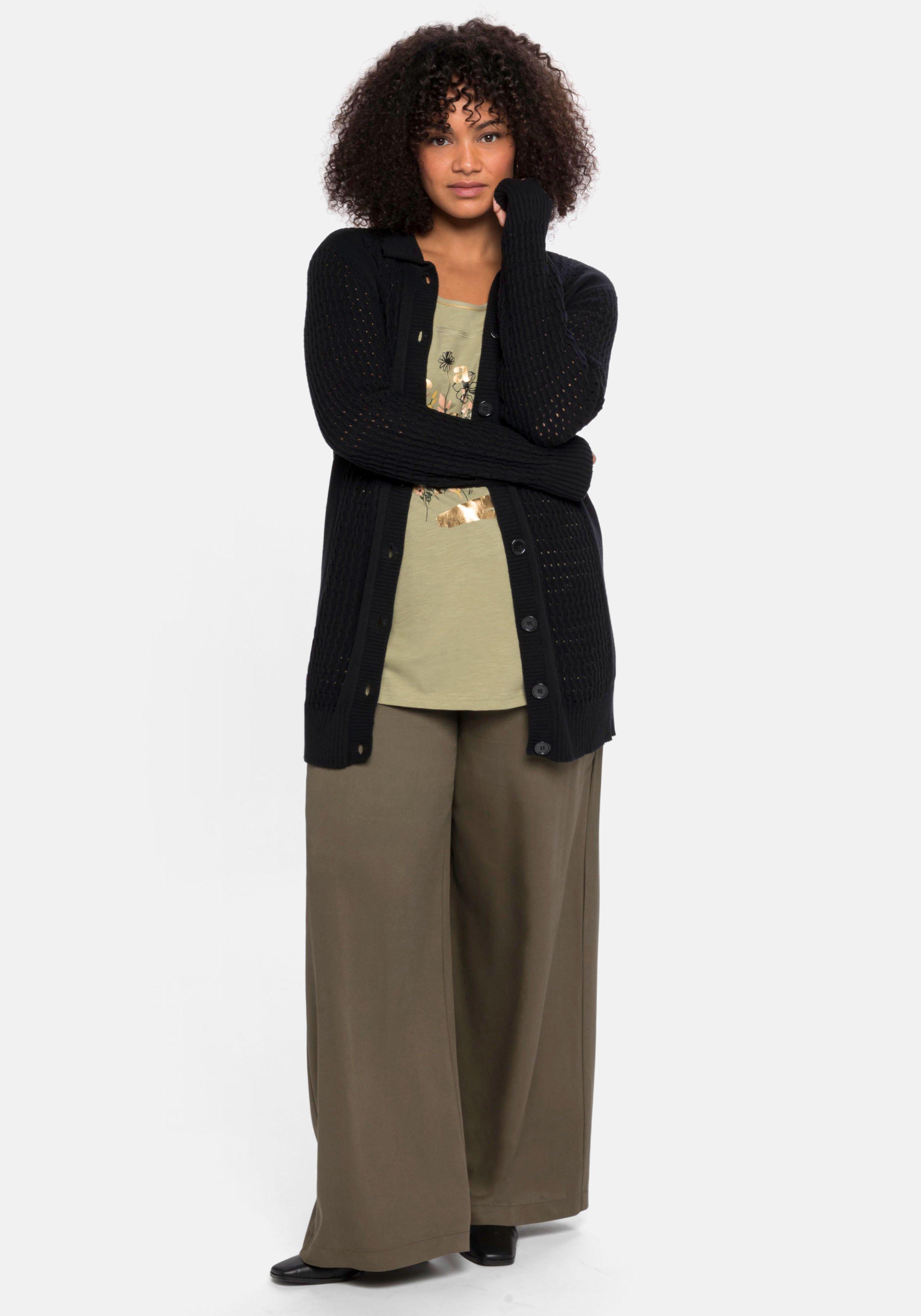 Cardigan mit Ajourstrickmuster und Kragen