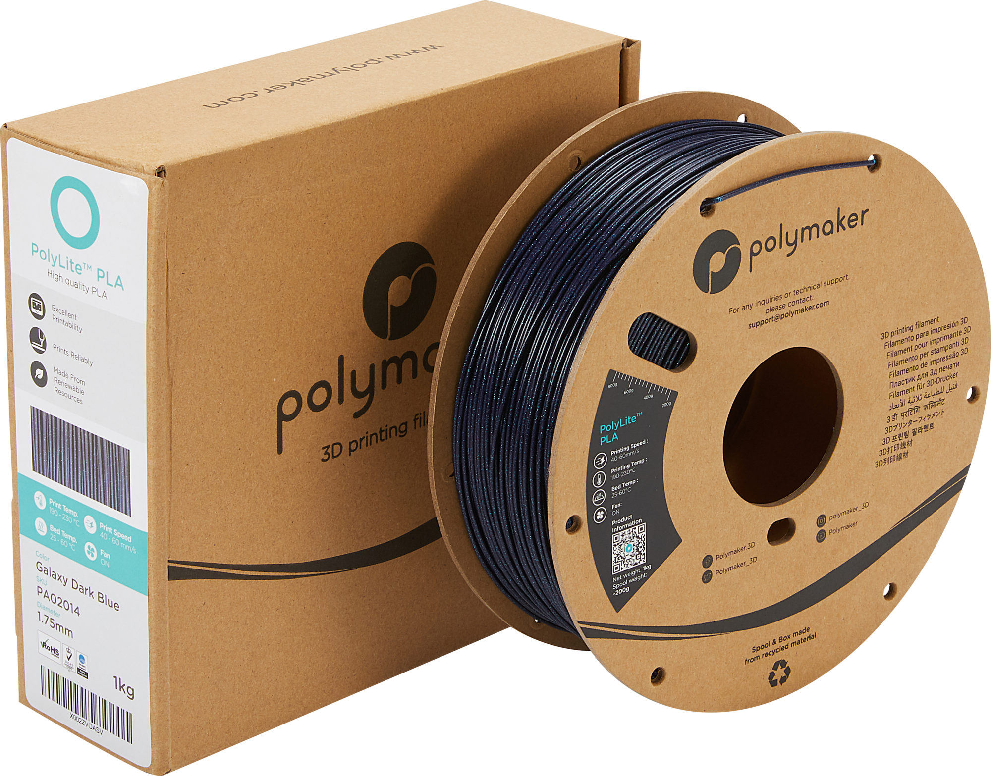 Polymaker  PolyLite PLA Galaxy Dark Blue, 1,75 mm (1.000 g)    Qualitativ hochwertiges PLA Filament mit schimmernden Eigenschaften