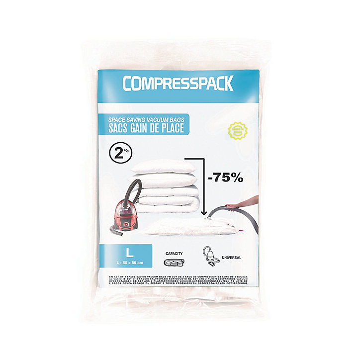 Lot de 2 sacs de rangement sous vide Compactor Compresspack L. 80 x l. 55 cm