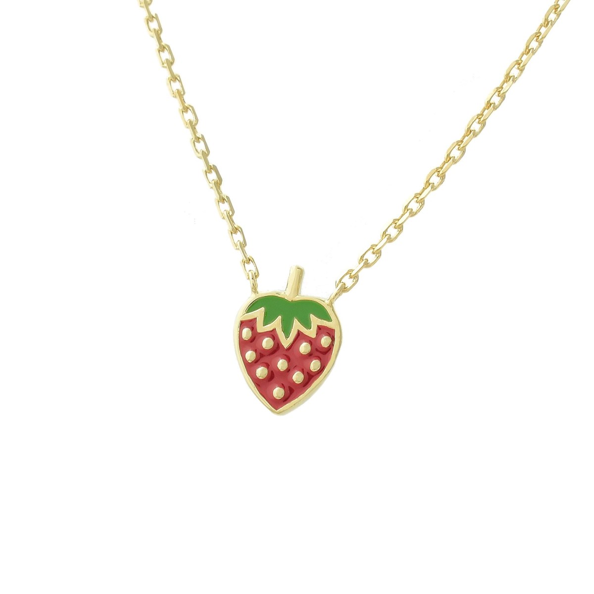 Collier fraise émail coloré Plaqué OR 750 3 microns
