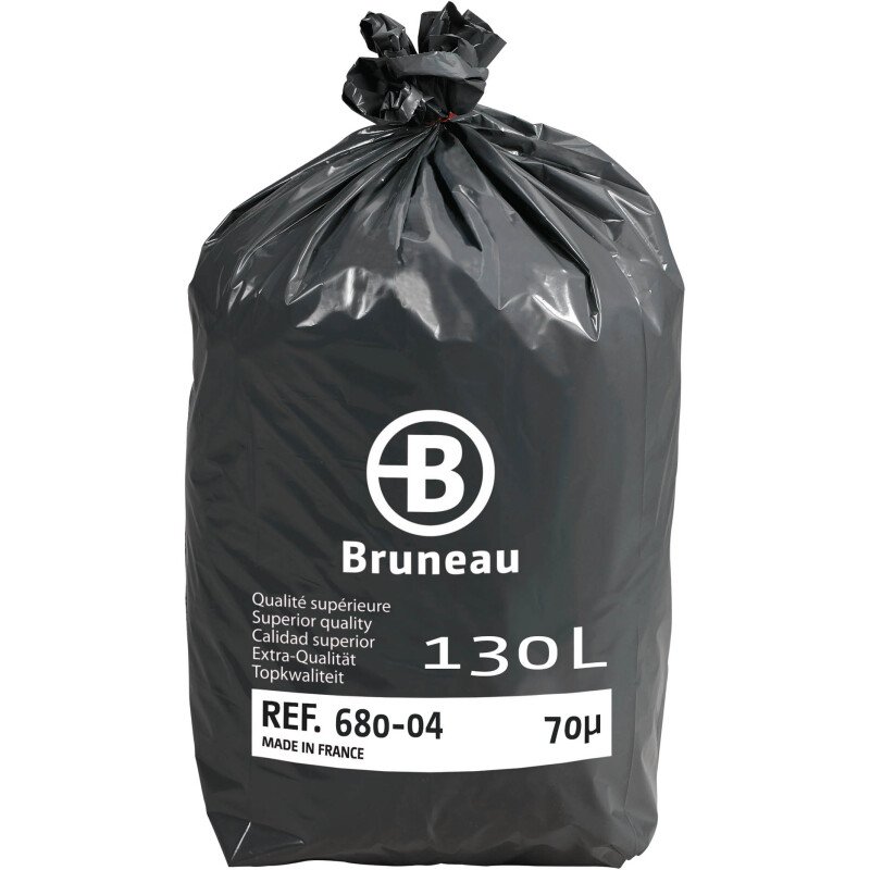 Sac poubelle 130 litres Qualité supérieure Bruneau gris - 200 sacs