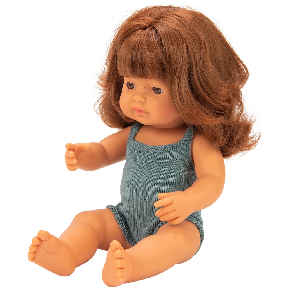 Miniland Lernpuppe Mädchen in blauem Outfit, 38 cm