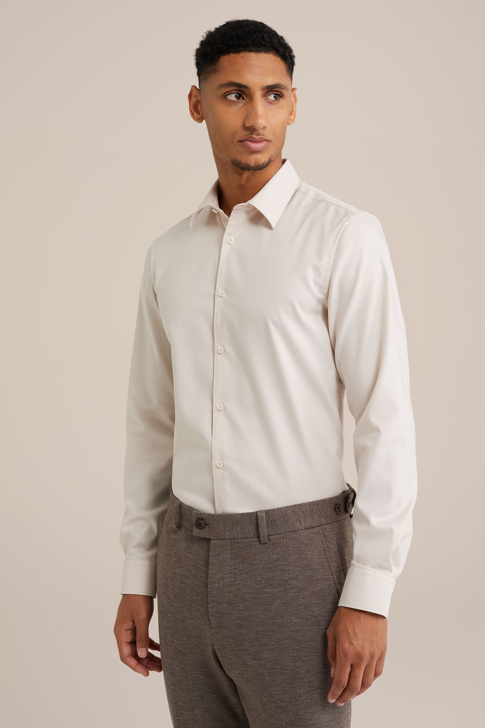 katoenen twill overhemd met stretch Van Gils Gebroken wit