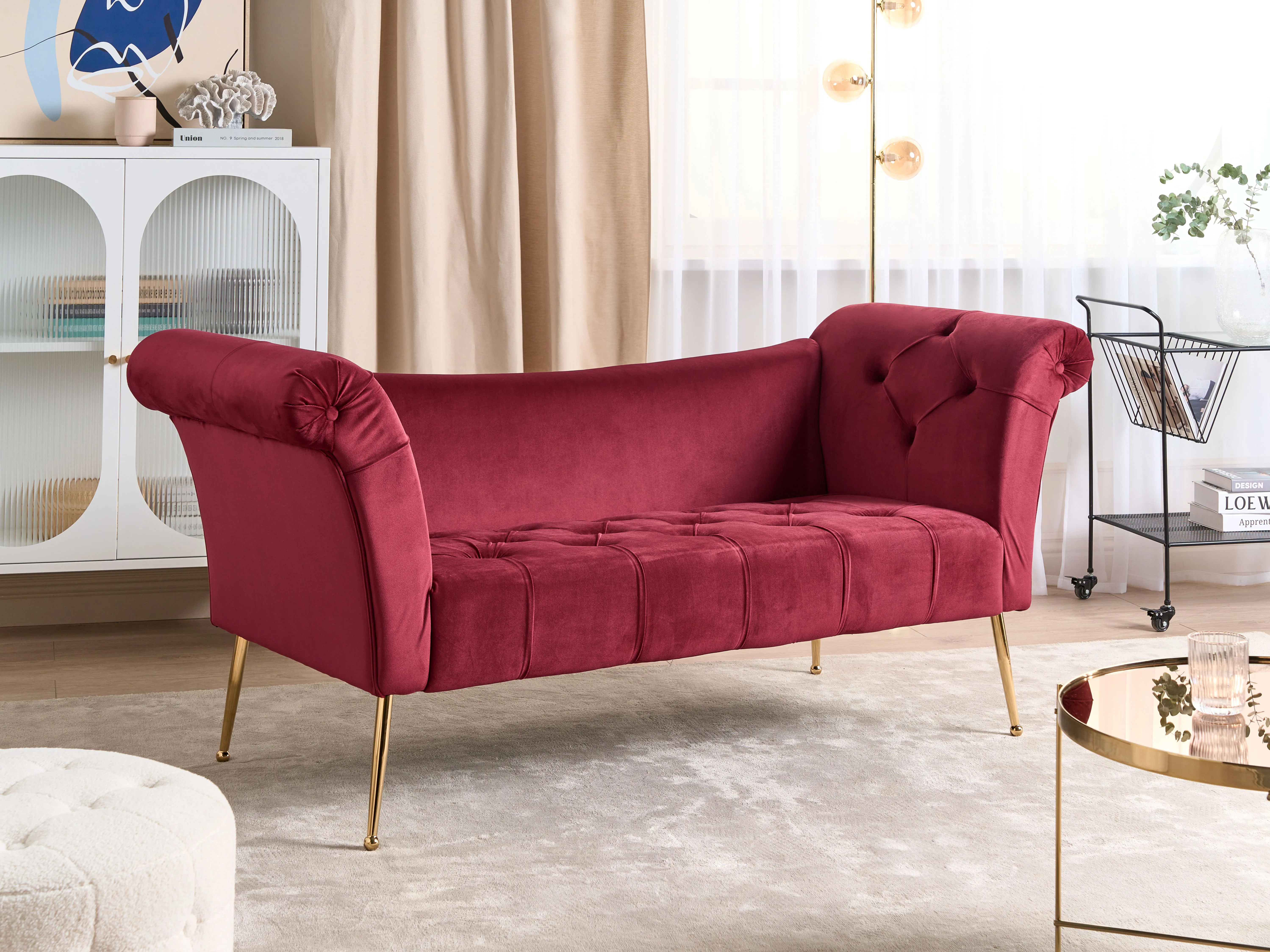 Chaise longue NANTILLY Fluweel Donkerrood