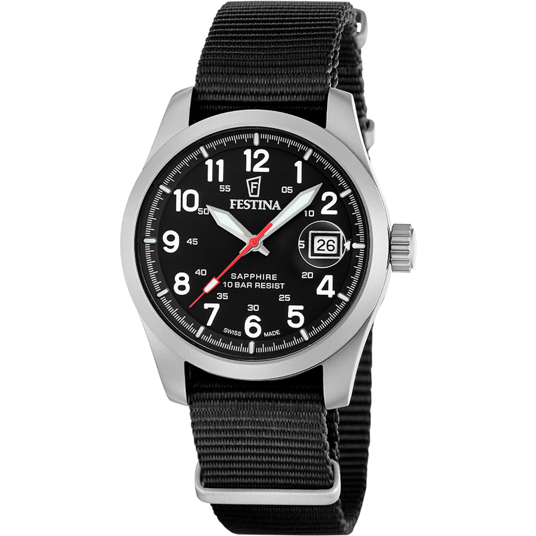 Festina Swiss Field Nato Date Schwarz