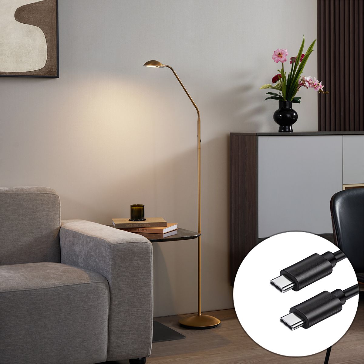 Moderne vloerlamp brons incl. LED 3-staps dimbaar oplaadbaar - Waldorf
