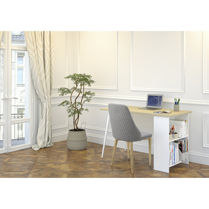 Bureau Designy L 120 x P 60 cm avec étagères intégrées et pieds en bois style scandinave