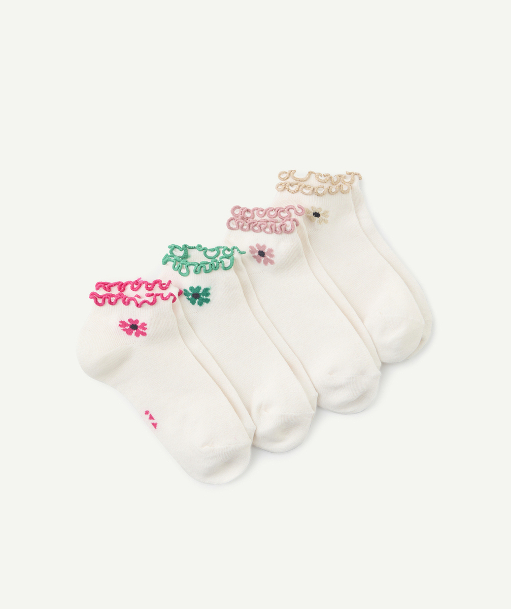 lot de 4 paires de socquettes fille avec festons et motifs fleurs colorées