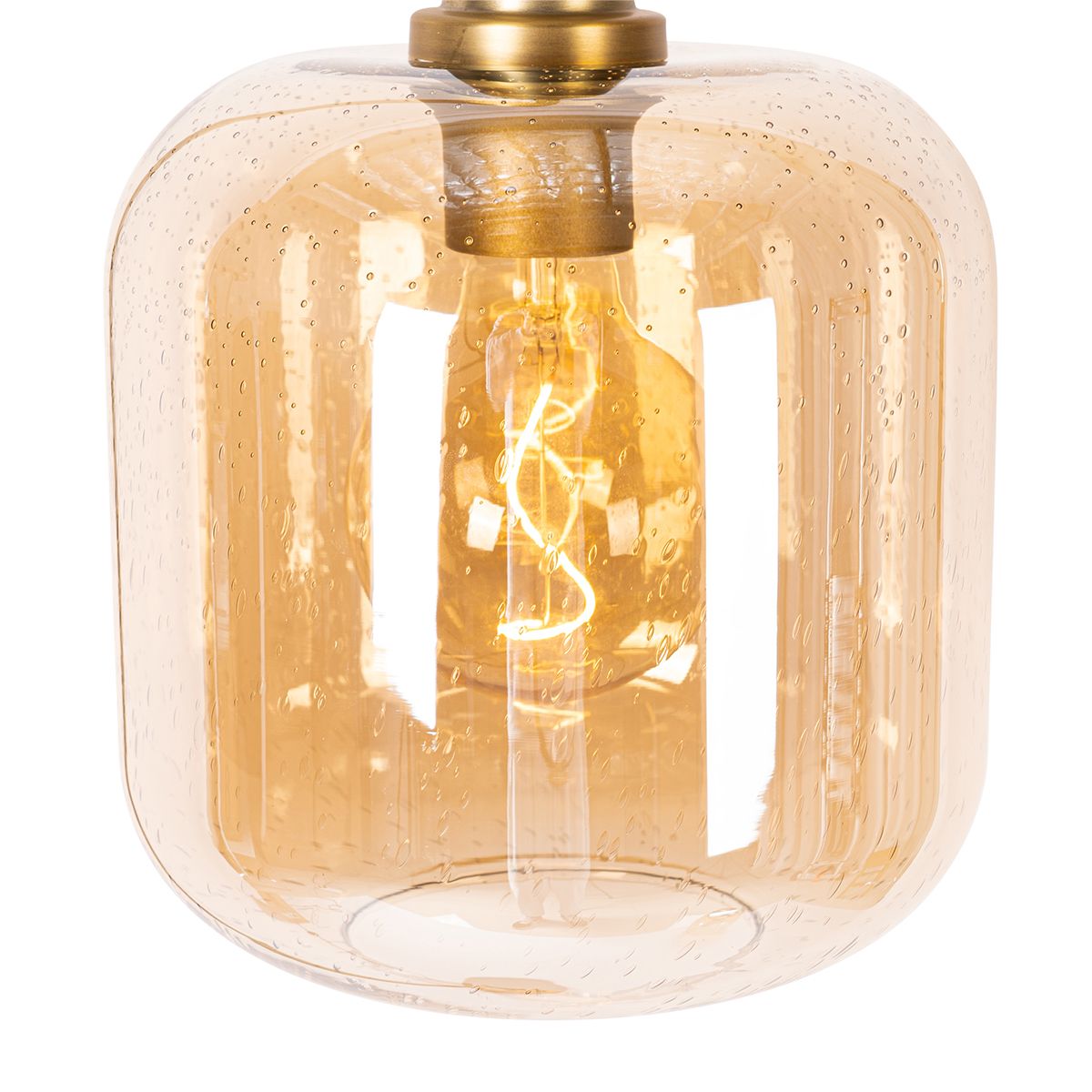 Smart vloerlamp zwart met messing en amber glas incl. Wifi G95 - Zuzanna