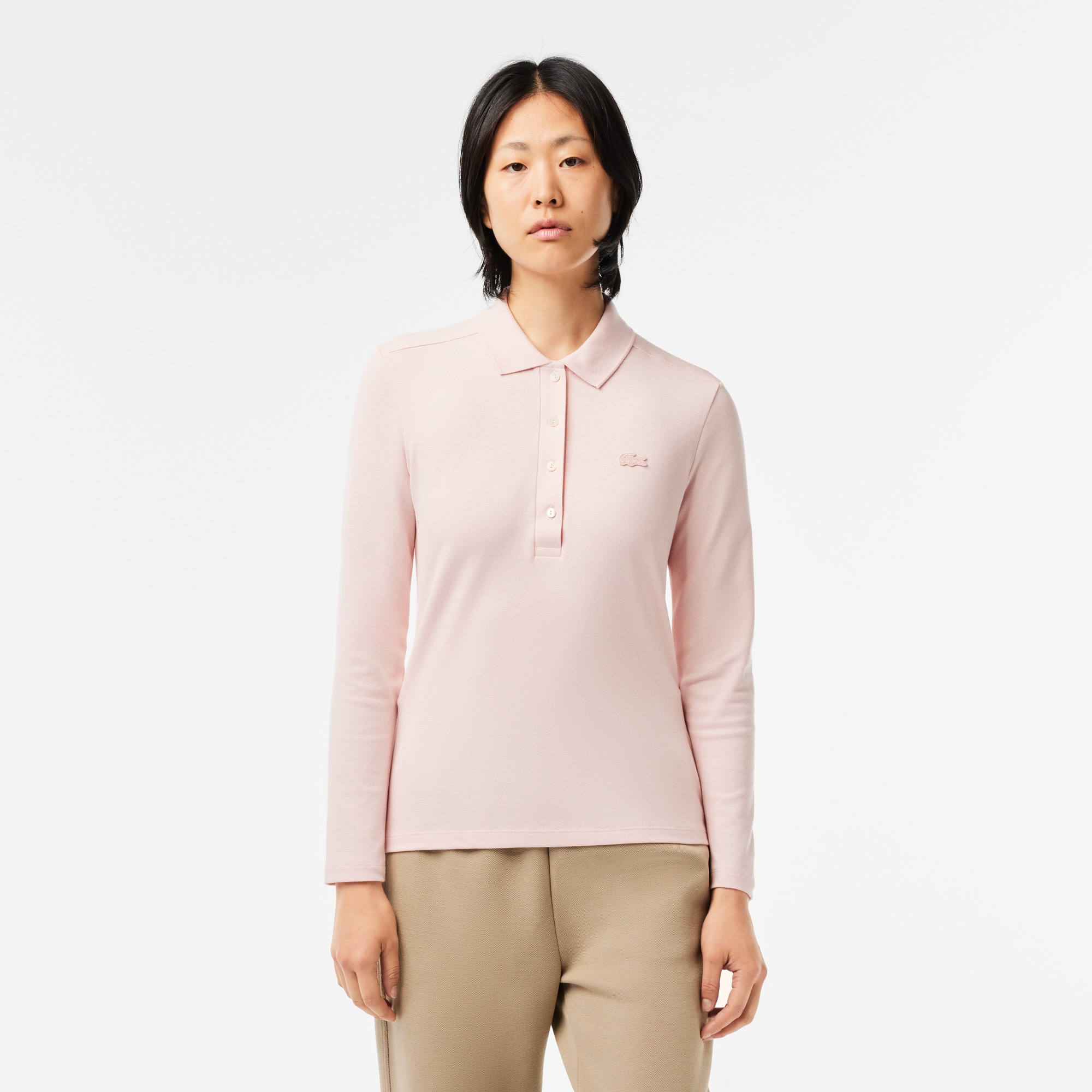 Polo Lacoste slim fit à manches longues en piqué stretch Manches Longues - Rose - Lacoste - Femme