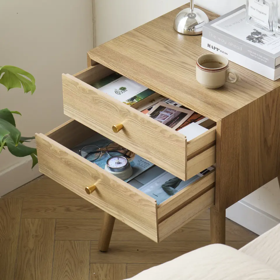 Nachtkastje met 2 laden van natuurlijk hout