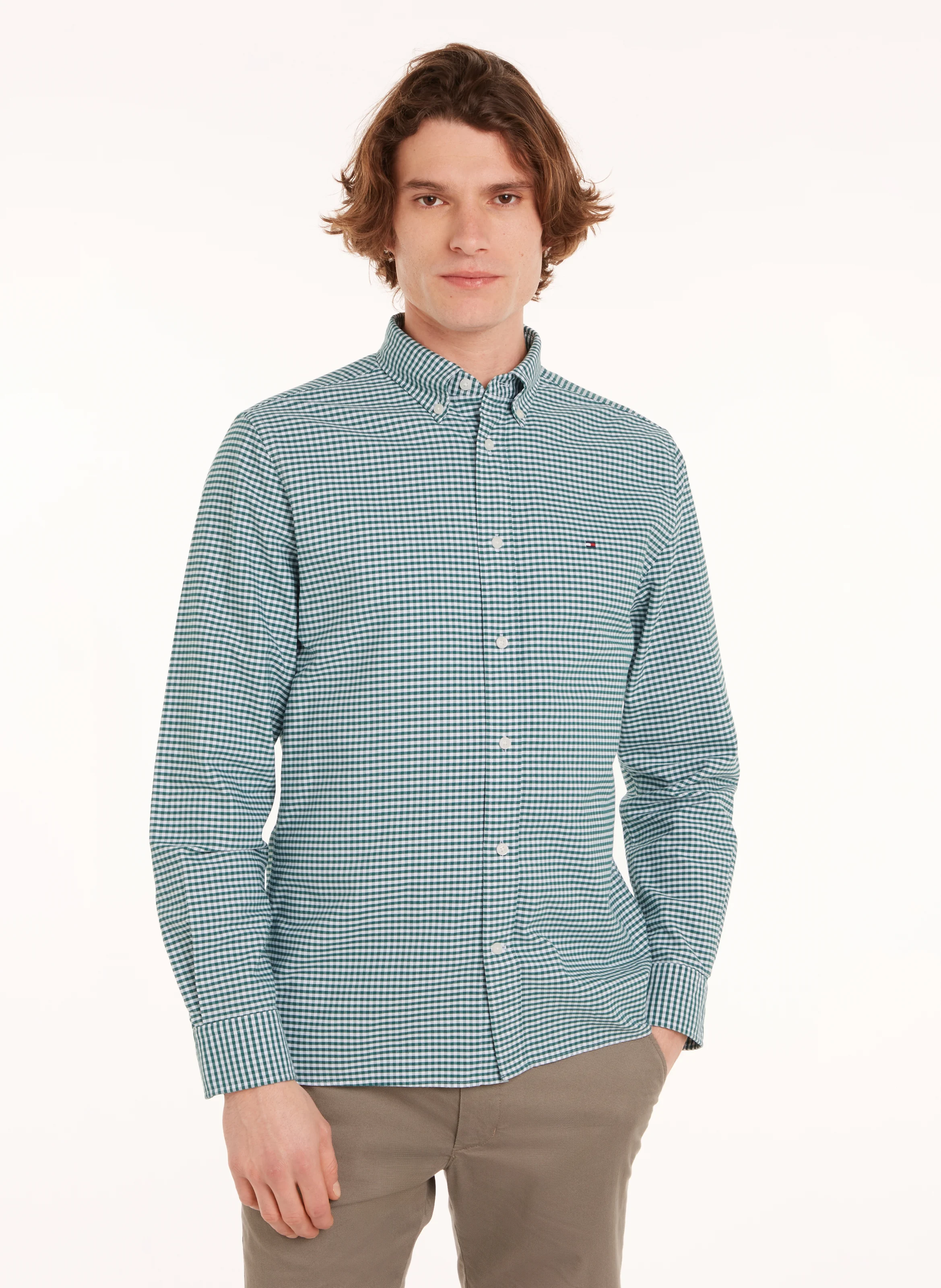 Chemise col classique en coton bio mélangé | Vert
