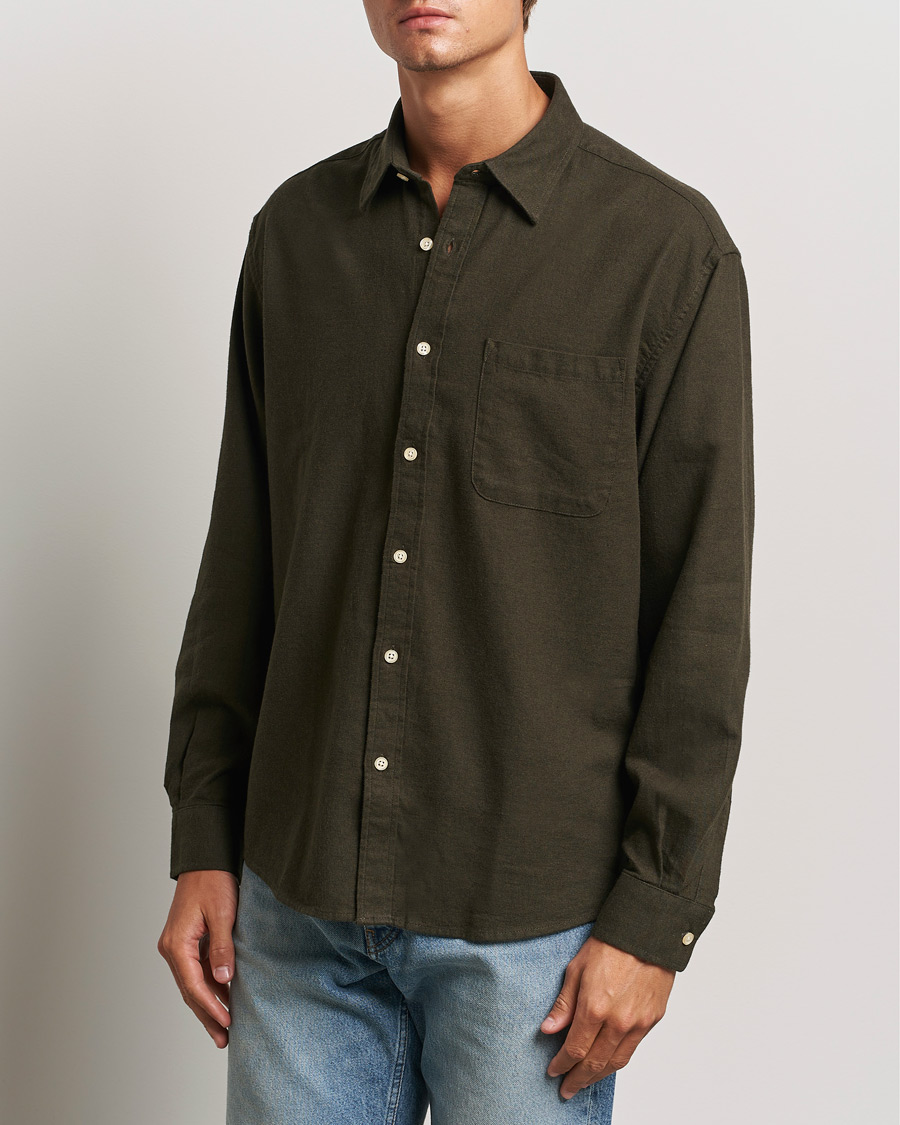NN07 Deon Flannel Checked Shirt Dark Army