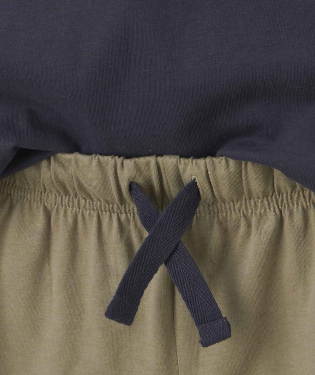 pyjama manches courtes garçon en coton bio bleu et kaki thème tropique