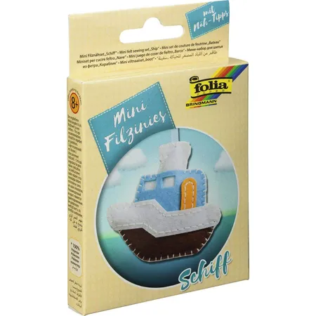 Folia Filz Nähset für Kinder Mini Filzinie, Anhänger Schiff, 10 teilig