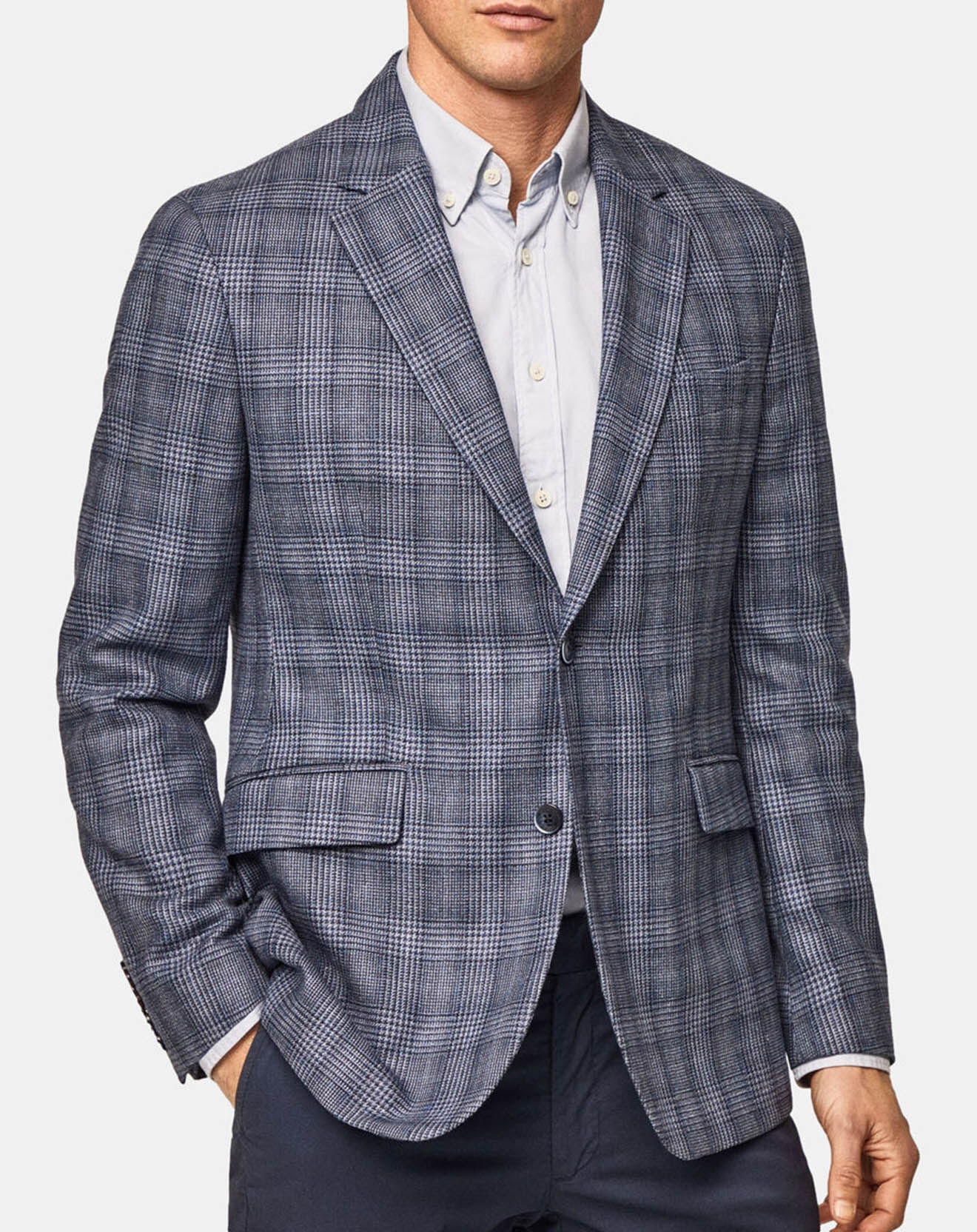 Hackett London Veste en Soie & Laine Check à imprimé Prince de Galles bleu moyen