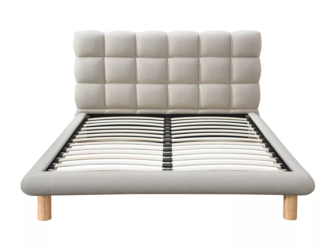 Lit avec tête de lit matelassée 160 x 200 cm - Tissu - Beige - FUDALI