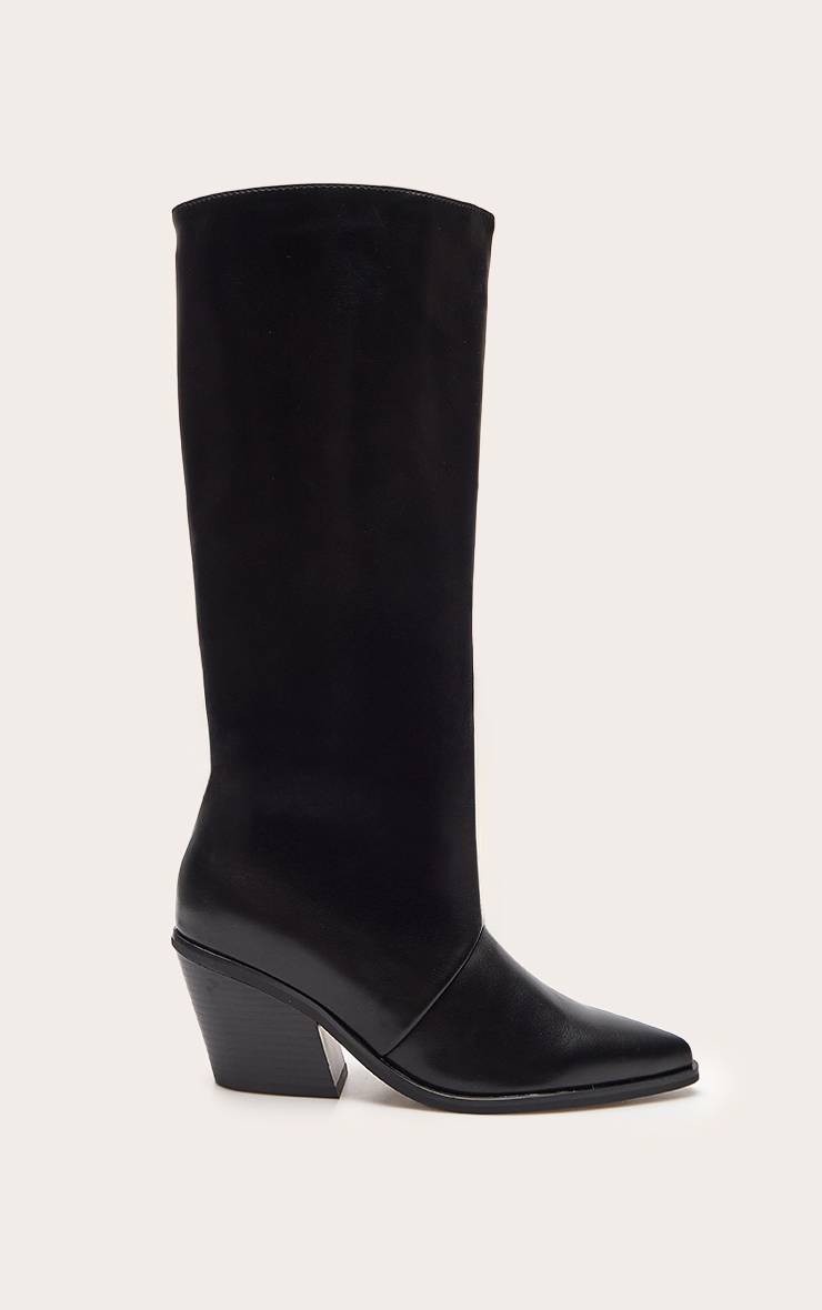 Noir Botte Haute À Talon Cubain Bloc En Synthétiquecuir