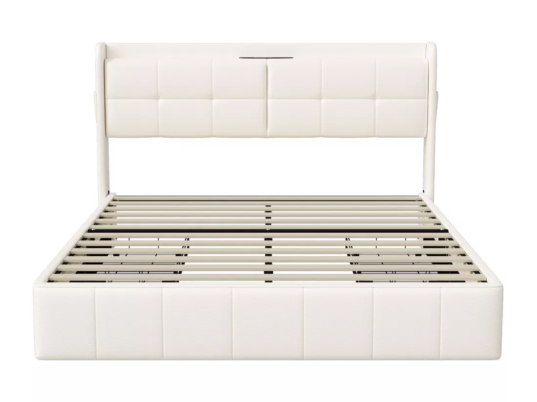 Lit double 140 x 200 avec 4 tiroir, avec chargement USB,PU,Beige