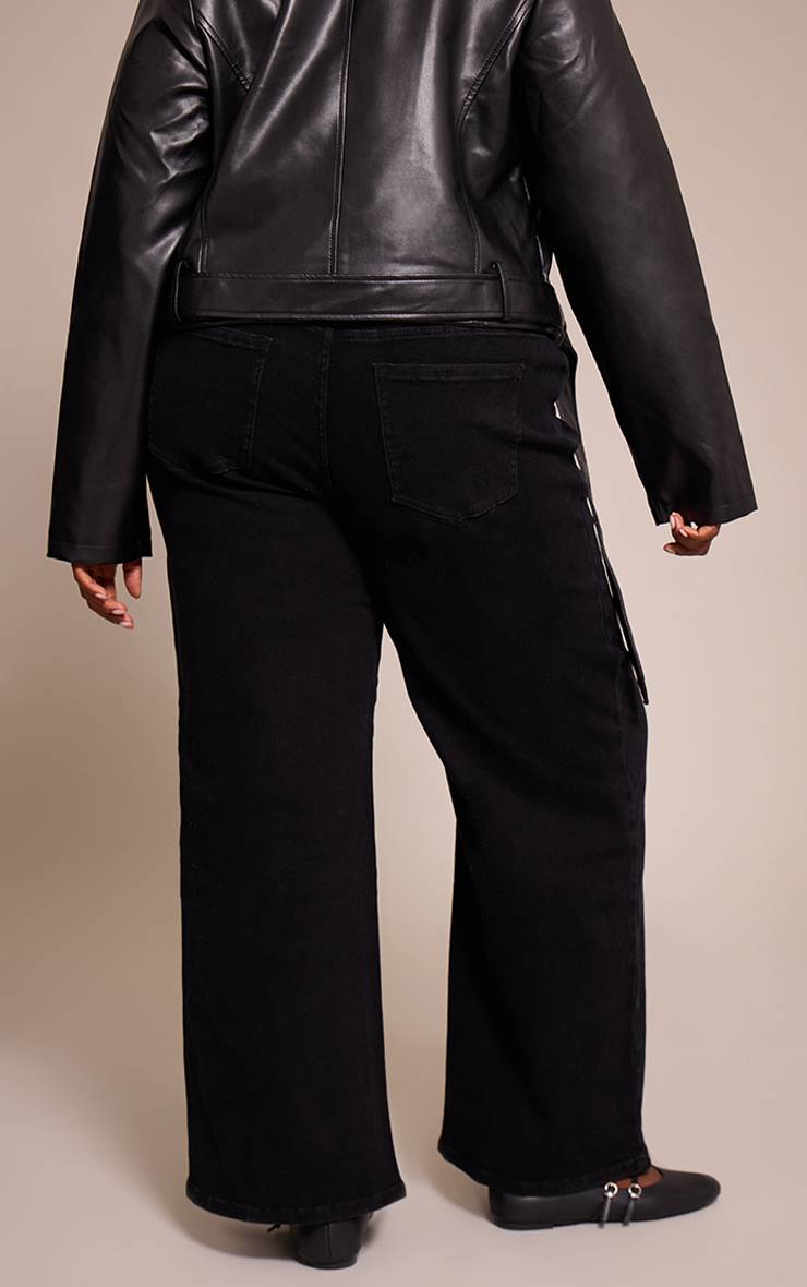 Noir Délavé Jean À Taille Ajustable Grande Taille