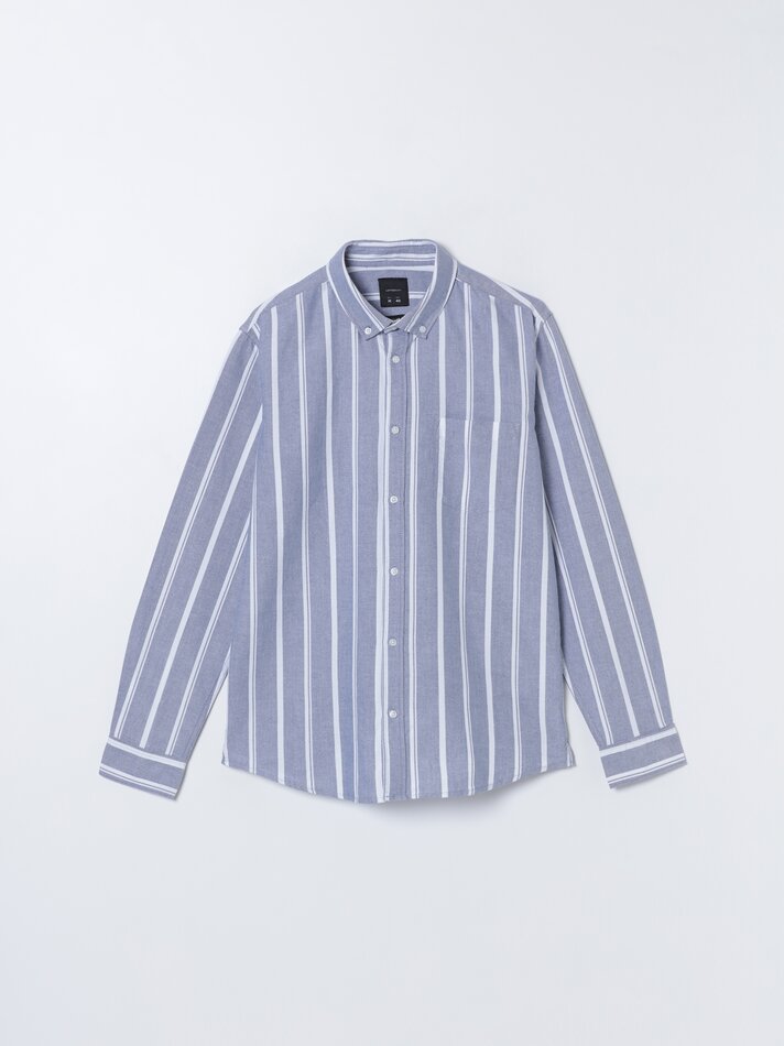 Camisa Oxford listrada - Azul-marinho