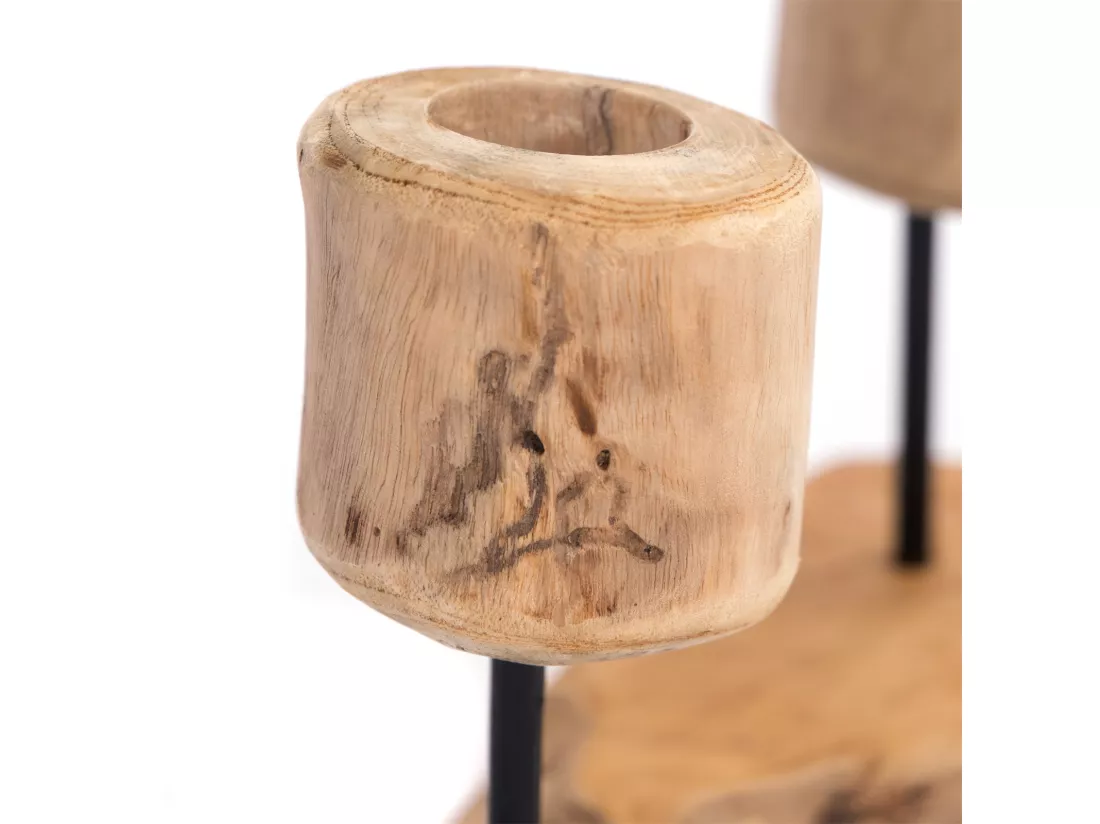 BOUGEOIR Deux lumières Bois de racine de teck, pour 2 bougies