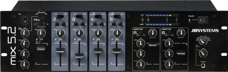 JB Systems - MIX 5.2 - Zone Mixer - 5 Kanalen - 2 Uitgangen