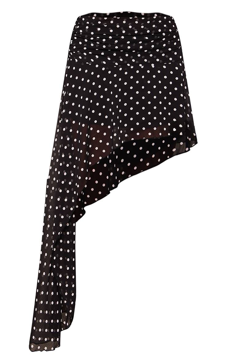 Noir Jupe Longue Asymétrique En Mousseline À Pois Ensemble Coordonné