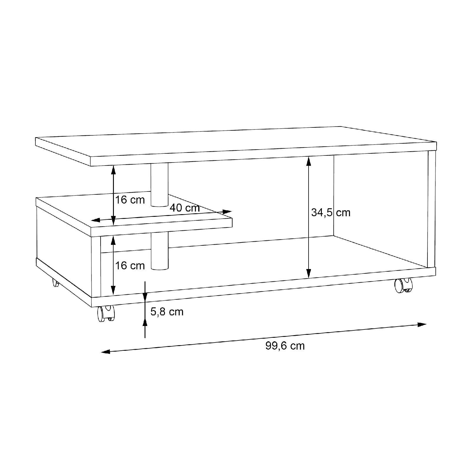 Couchtisch - Betonoptik-dunkelgrau - rollbar