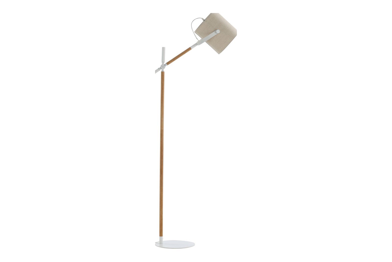 Dennis gulvlampe Hvit/tre med beige lampeskjerm i lin