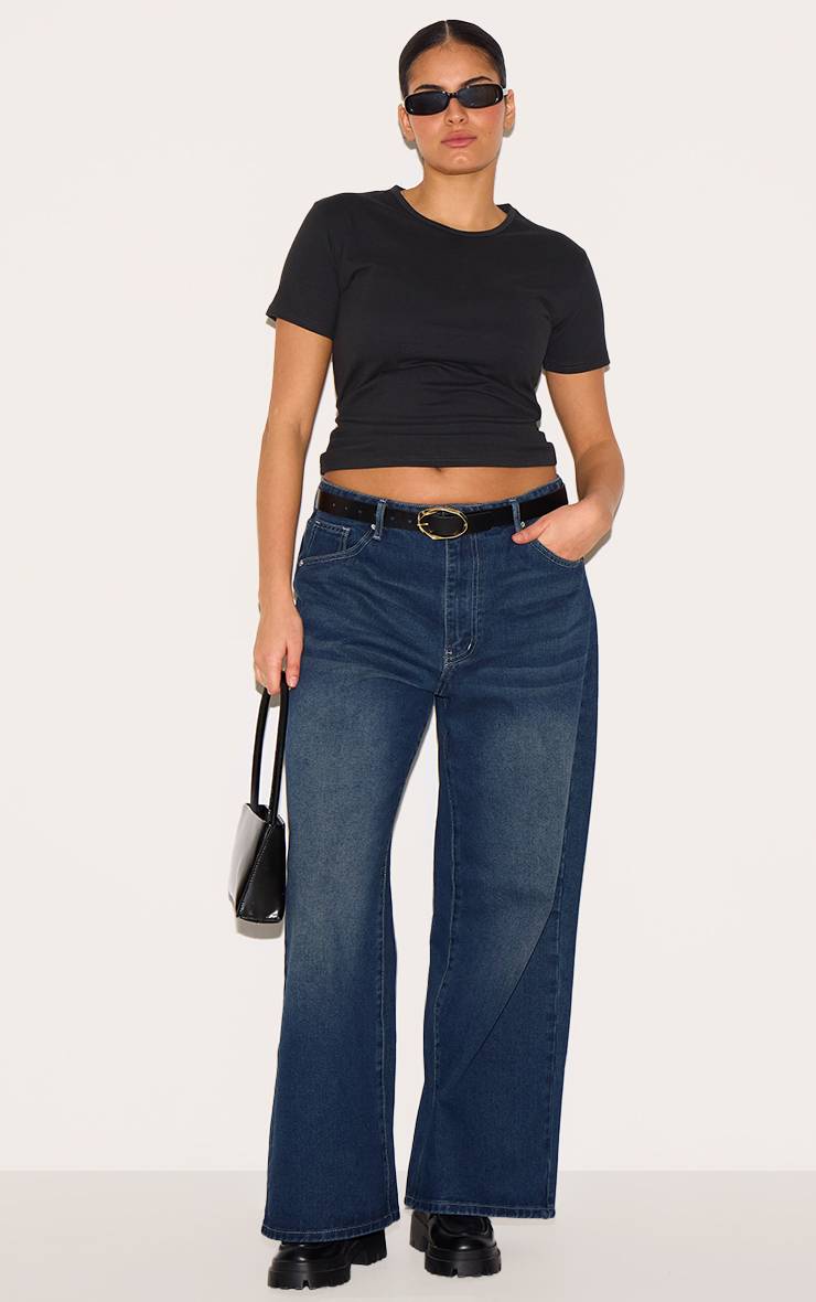 Noir Délavé T-shirt Premium En Coton À Manches Courtes Plus Basic