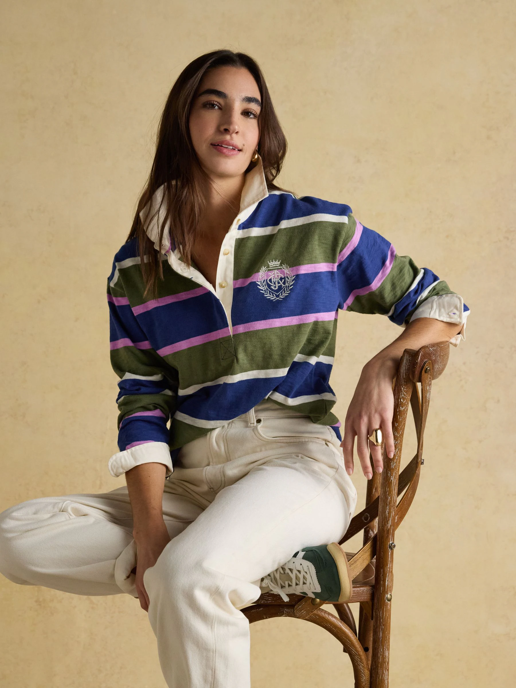 Blauw groen gestreept - Joules Lara boxy fit rugby shirt