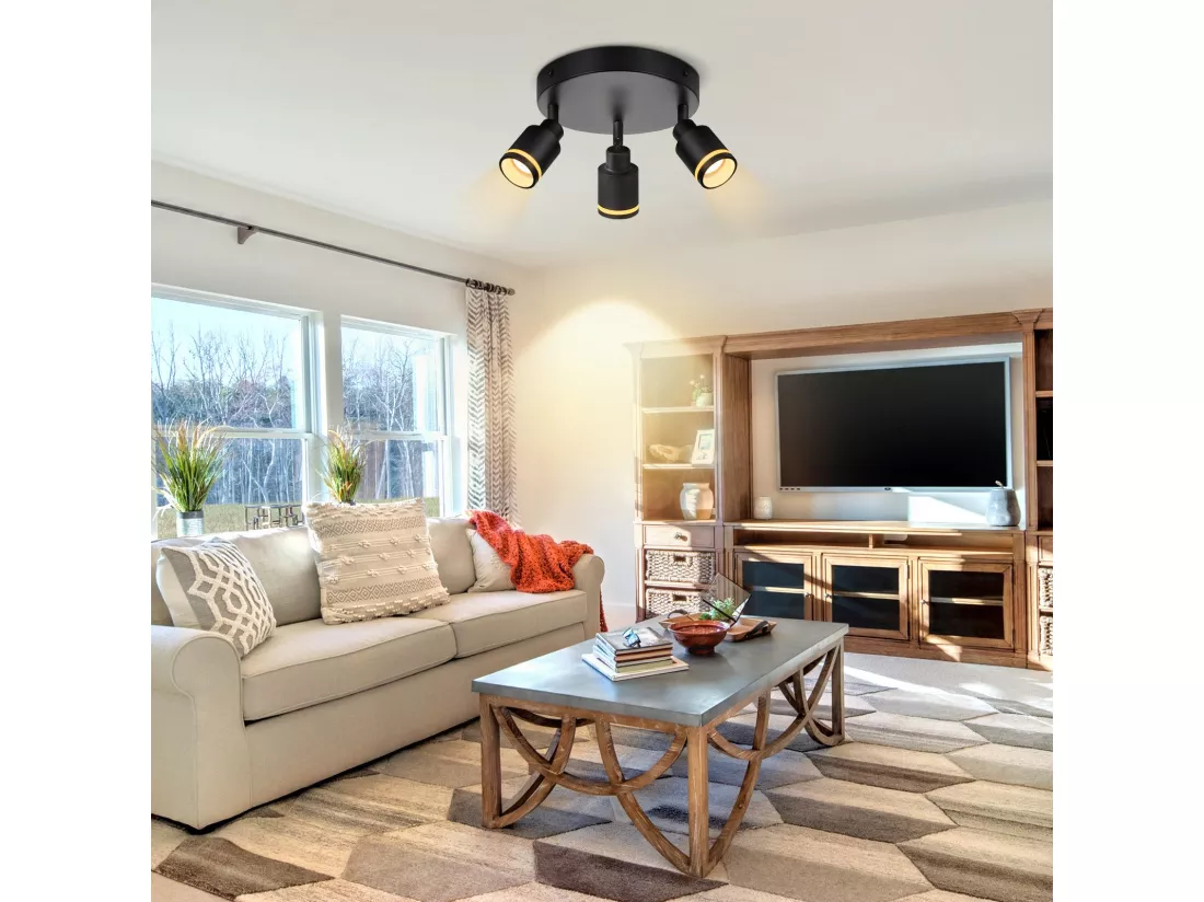NETTLIFE Plafonnier noir moderne : 3 spots de plafond orientables en métal, plafonnier GU10, pour chambre, salle à manger, sans ampoule