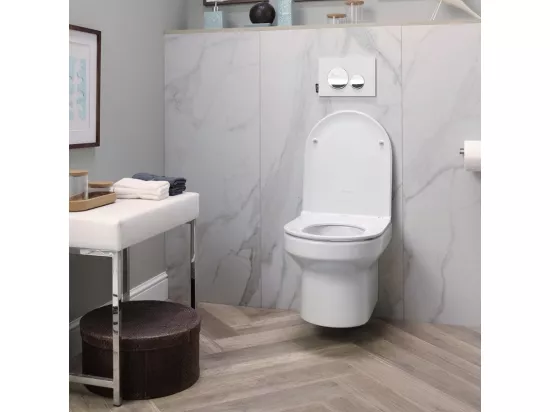 Pack WC suspendu sans bride JACOB DELAFON + Bâti support wc Grohe + plaque commande chromé rond Quickfix