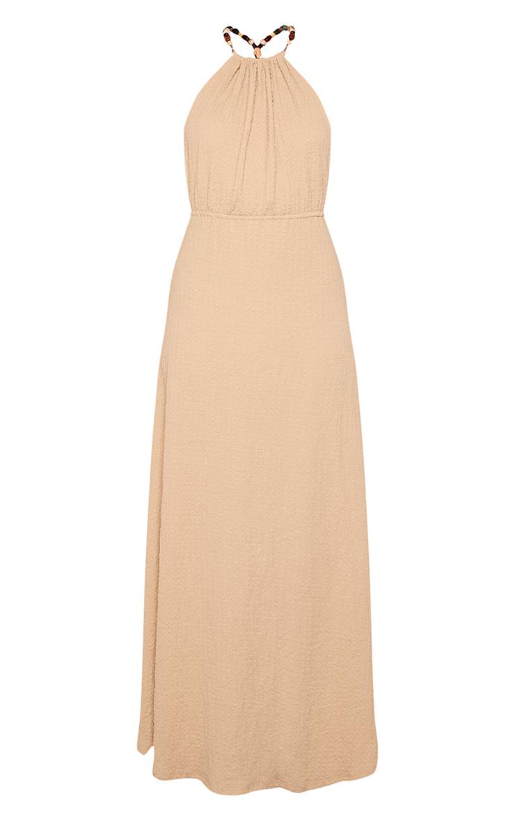 Gris Pierre Robe Longue Dos Nu Avec Détails De Perles Et Col Licou