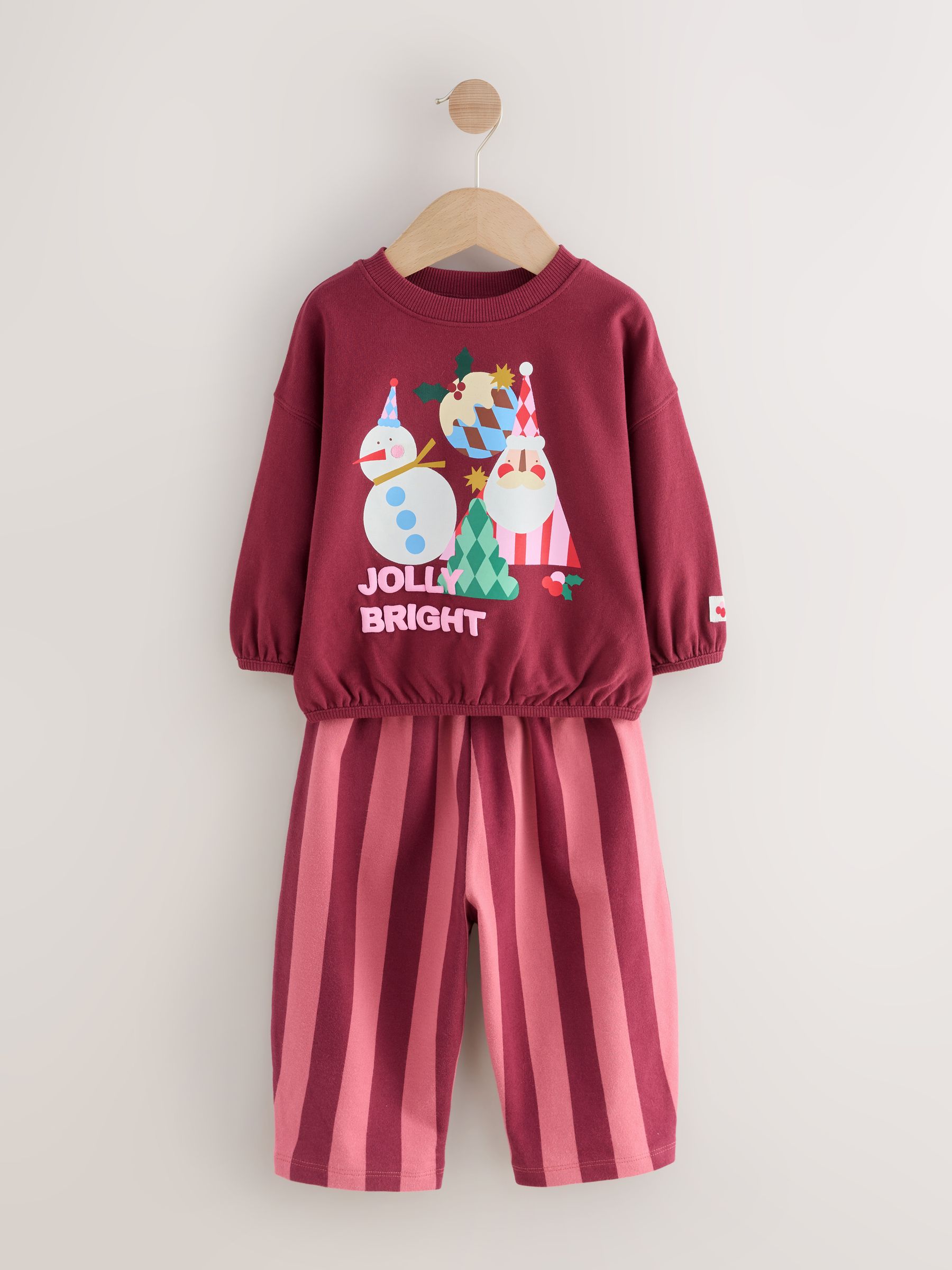Bordeaux Rood kerstman - Set met top met lange mouwen en broek met wijde pijpen (3mnd-7jr)