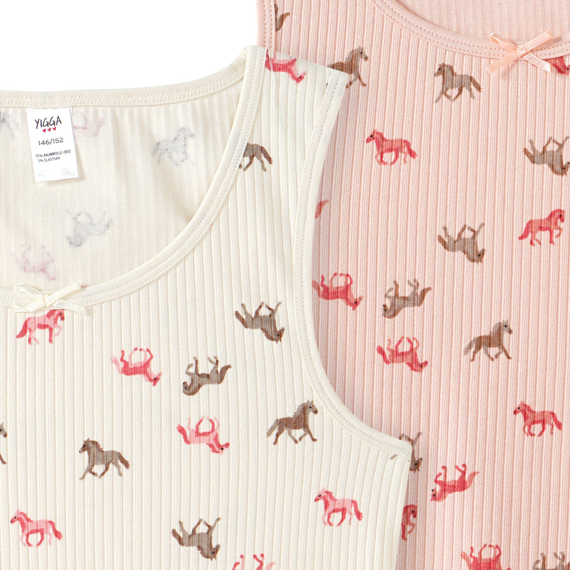 Yigga 2 Mädchen Unterhemden mit Pferde-Motiven rosa / creme