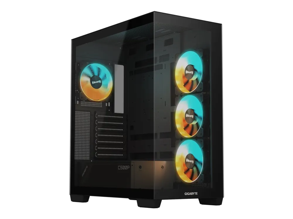 Gigabyte C500 PANORAMIC STEALTH - Mid tower - ATX - sidepanel med vindue (hærdet glas) - ingen strømforsyning (ATX) - sort - USB/Lyd
