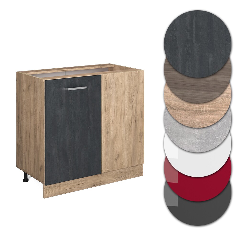 Vicco Eckunterschrank R-Line Schwarz Beton Eiche 86 cm mit Arbeitsplatte Anthrazit